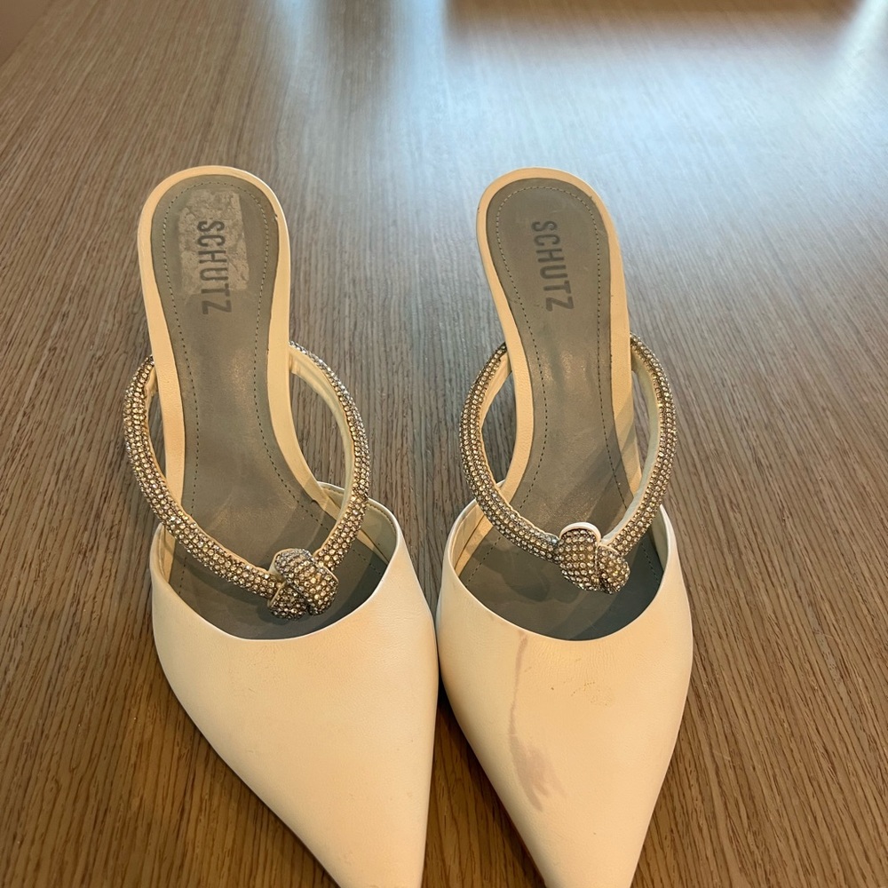 Schutz White Embellished Heels